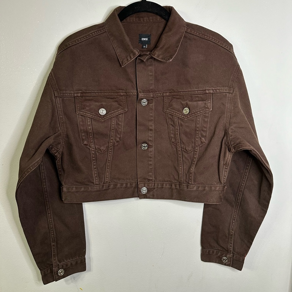 Edwin Women’s Sia Cropped Denim Jacket- Brown - Size XS